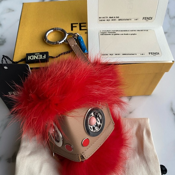 Fendi Tangerine Fox Fur Bugs Keychain - Picture 6 of 8